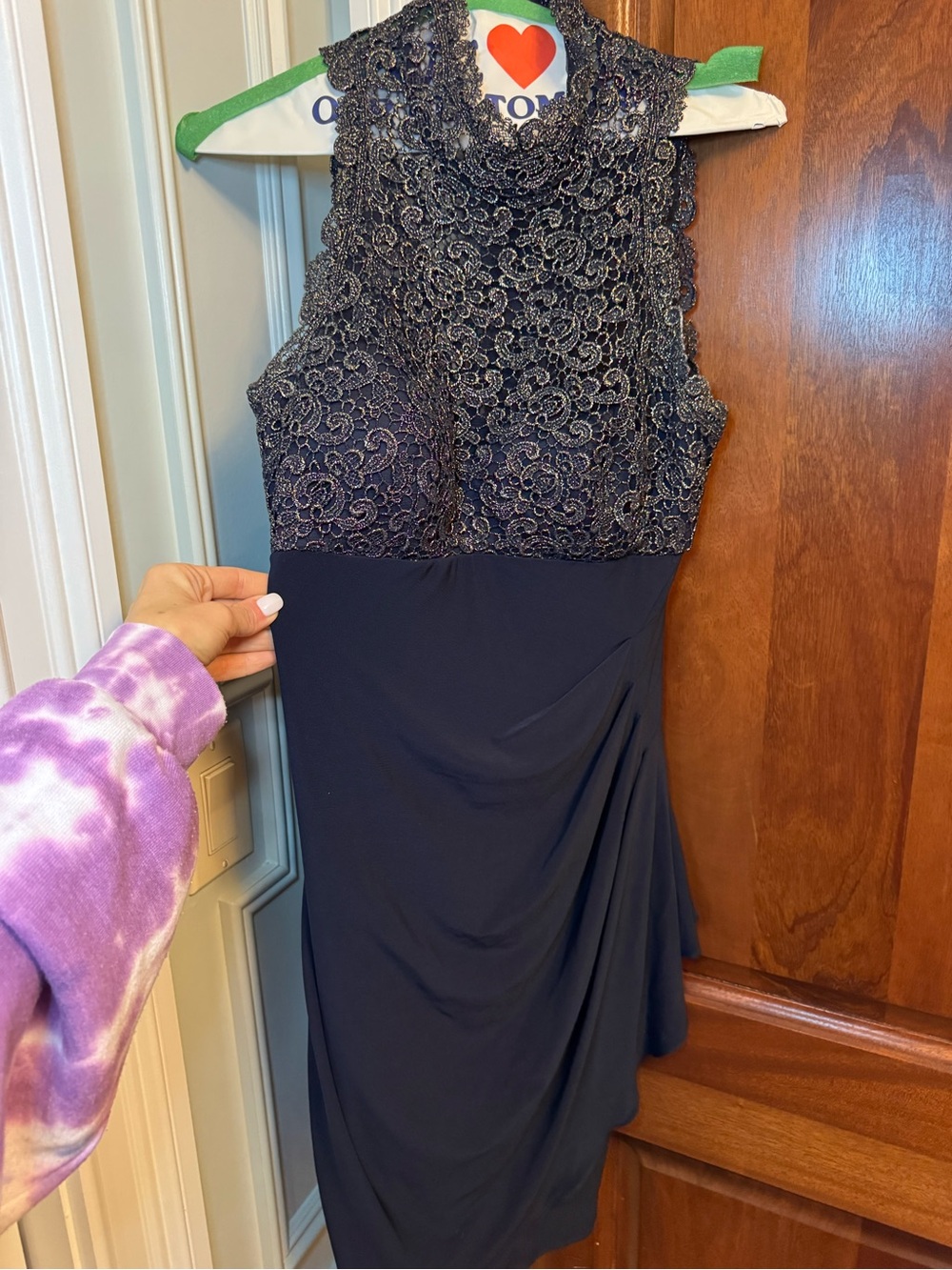 Xscape Navy Lace Bodice Midi Dress